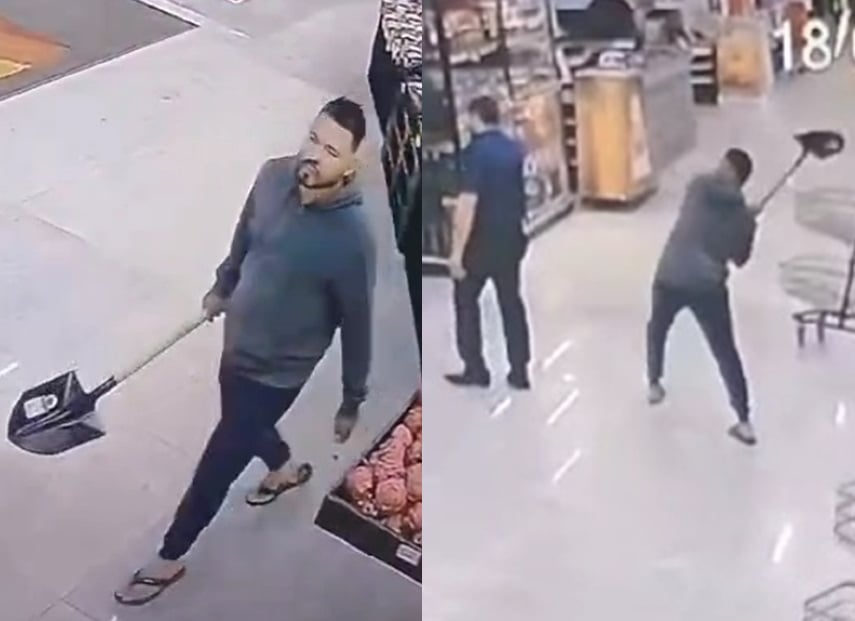 Dude Pulls Out a Fucking Shovel Inside Supermarket 