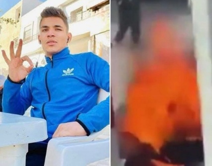 Angry young tunisian burn himself on front of police station 