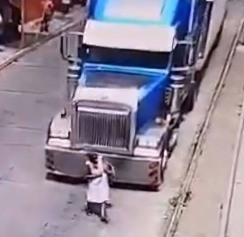 Careless Old Woman Ran Over by Trailer Truck In Guatemala