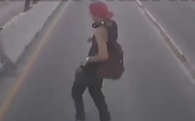 Stupid Dude Crossing street crashed hard by speeding truck 