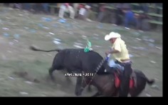 tried to spear the violent bull and was knocked to his death