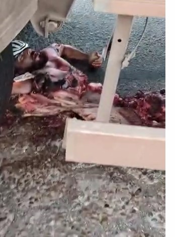 man completely crushed by truck