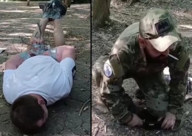 Russian soldier torturing army fugitive 