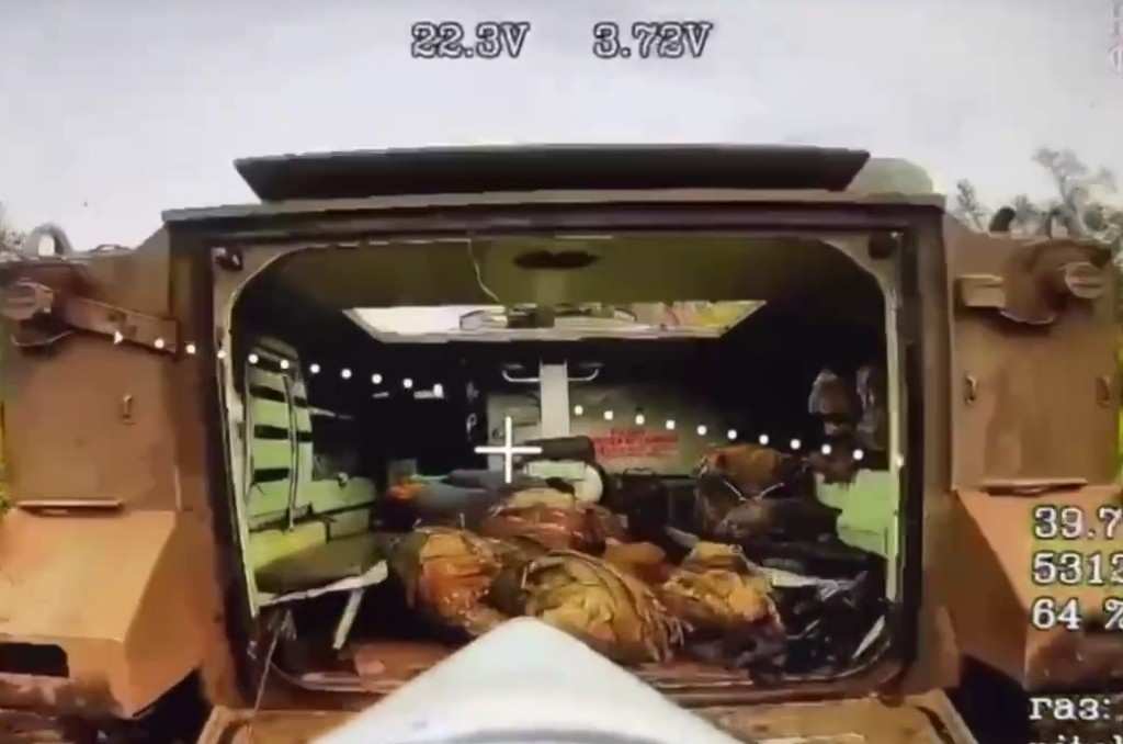 Drone sees the door open and massacres the wounded Ukrainians.