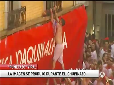 Moronic Drunk Man Punched off a Building