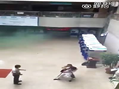 hostage taking liberate by police woman in uniform of a nurse