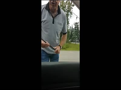 Psycho Old Man Smashes Windows Out With Baton
