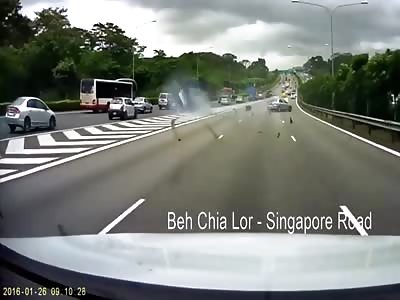 Speeding car crashed and overturns truck