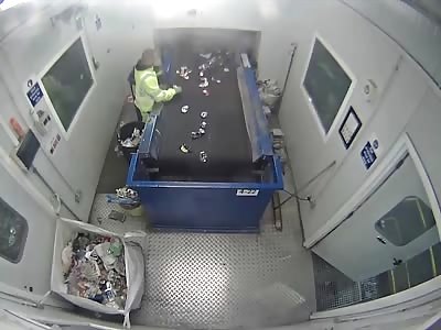 The moment a flare explodes in a waste worker's hands