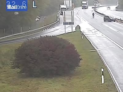 Shocking! Motorist CHASES his car down busy motorway on foot 