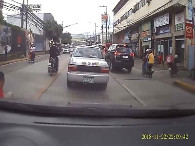 Unlucky Pedestrian Hit By Counterflowing Biker
