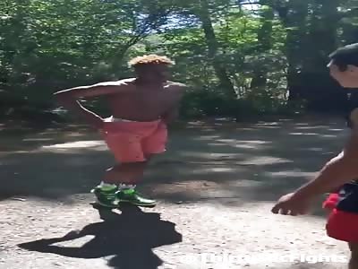 Spinning backhand knockout.