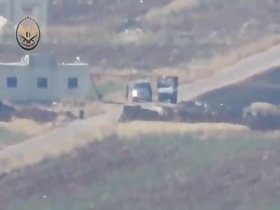 FSA rebels blowing up two regime vehicles and a group of regime fighters with devastating ATGM
