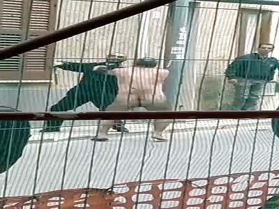 crazy Italian naked man fight police