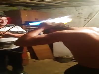 Burning head of drunk Russian 