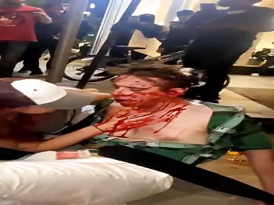 Receiving assistance after being attacked for threatening protestors w