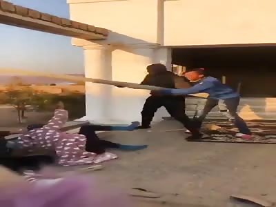 Black African woman trying to protect lover from angry husband 