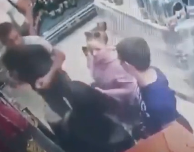 asshole Bullying young girl gets his ass beating in front of wife