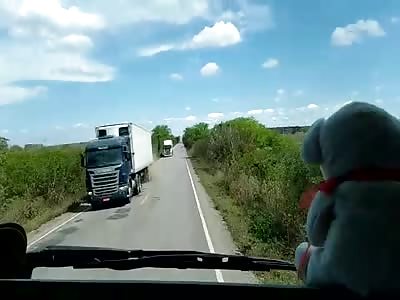 Road accident after tire exploded in front of passing truck 