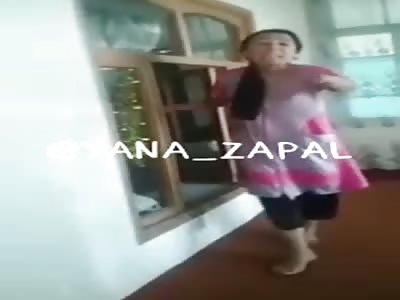 Uzbek woman treating her ex husband with big knife 