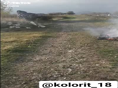 Dead body of Armenian soldier on fire