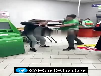 Supermarket employee beat the shit of old man for not wearing mask