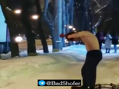 Russian drunk man cut off his ear with a knife.