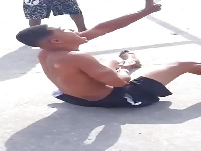 THIEF BEATEN WITH STICKS
