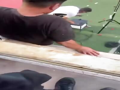 soccer fan jumps from stands breaking his leg