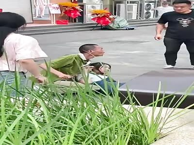 Old man threatening girl with scissor get a Shovel to the head 