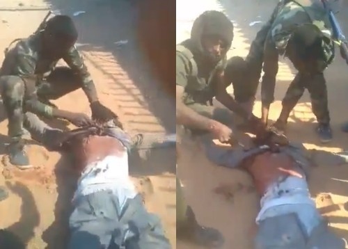Laughing Soldiers Behead Enemy With A Pocket Knife