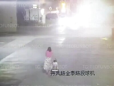 A young mother decided to take a walk with her stroller along the road