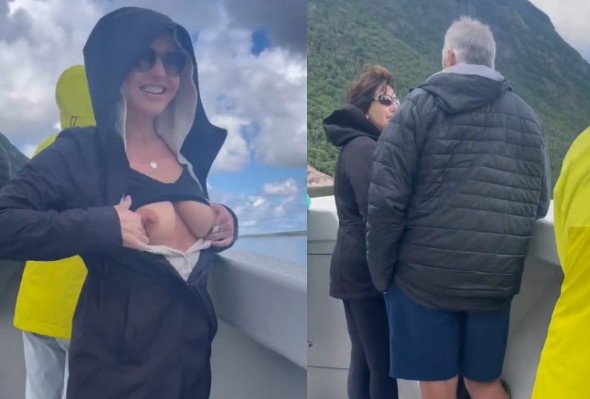 Cute Girl Flashes Boobies On Tour Boat