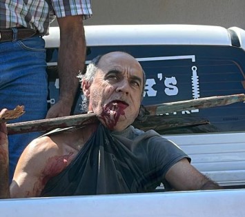 Elderly gentleman impaled by wood