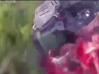 Russian soldier takes drone to the face