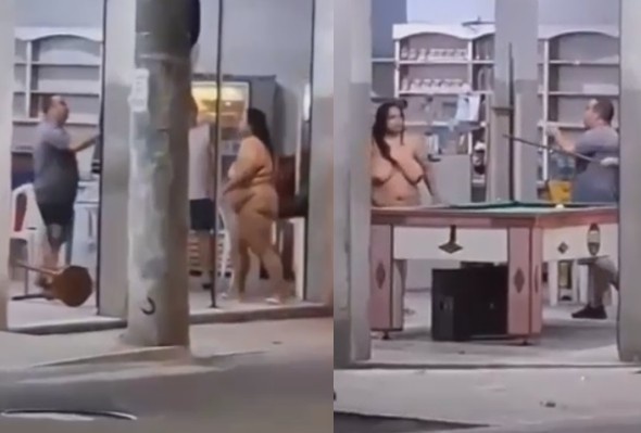 Crazy Naked Woman Assaults Her Husband In Public
