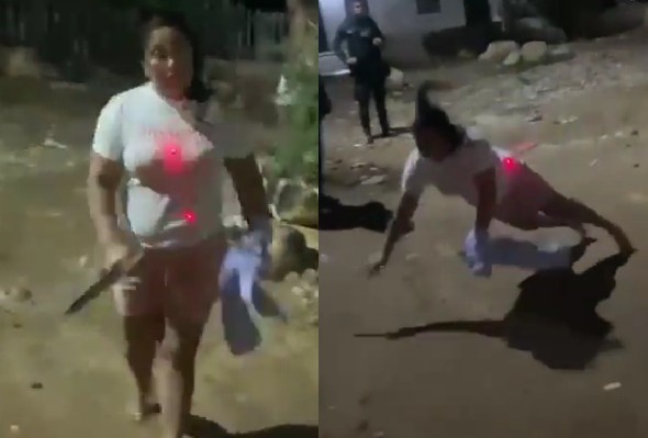 Drunk Woman Threatening Neighbors With Butcher Knife Gets Tased By Cop