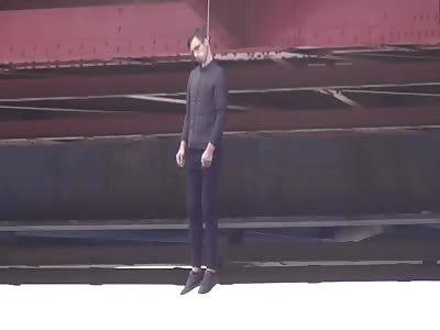 Depressed Guy Hangs Himself off a Bridge 