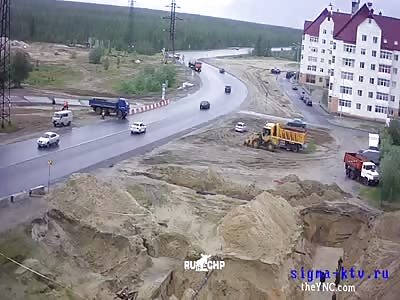 Cctv. Worker crushed by truck 