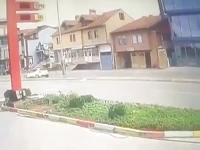 CCTV. Cyclist Is Hit by Automobile 