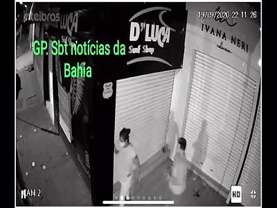 CCTV. Woman Hit with a Big Rock