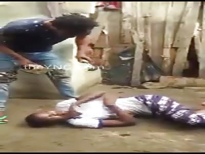 they break stone in the head then they tell him his rights