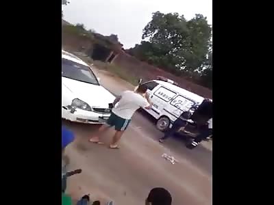 Young man in agony and with his leg shattered after accident.
