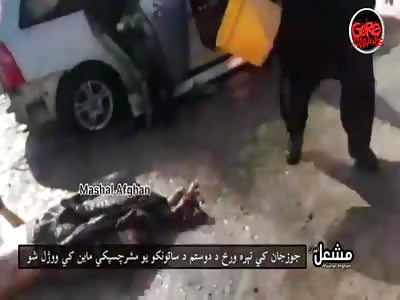 Aftermath of yesterday's IED blast targeting a vehicle in Sheberghan, 