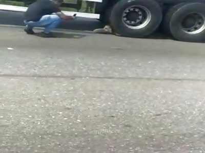 brutal accident truck crushes man 