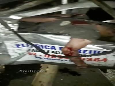 Crushed man at scene of accident.