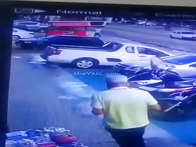 Man backs up Fiat one, which hits a pedestrian, who was then pushed under a truck.