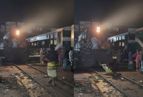 Man In Skirt Slips Before Train Kills Him in Bangladesh {Clean video}