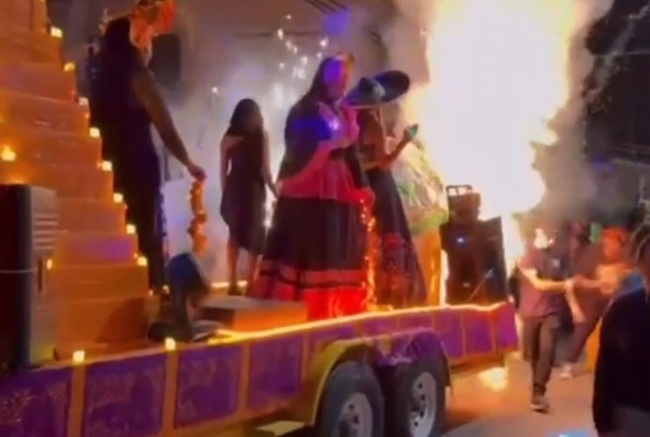 CAR WITH FIREWORKS EXPLODE DURING PARADE