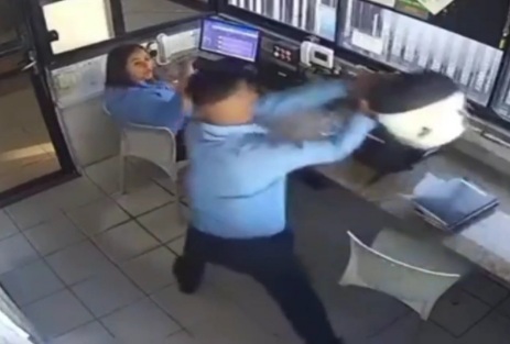 Angry security guard beat the shit out of his female coworker